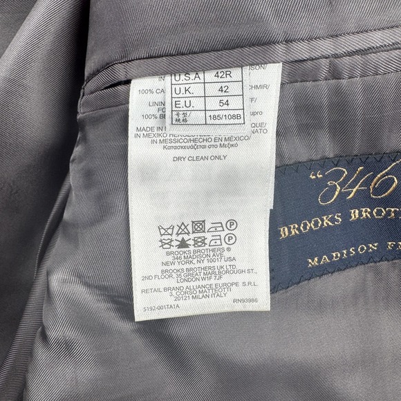 Brooks Brothers 346 Jacket Mens 42R Gray Cashmere Madison Blazer Tollegno 1900 - Picture 6 of 15
